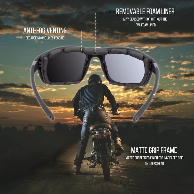 WYND Blocker Photochromic Clear-to-Smoke Wind Resistant Sunglasses Dry Eye Motorcycle Glasses (Model 335 - Black Matte, Photochromic Clear/Smoke) - Image 3